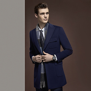 海軍藍雙面羊毛短款大衣