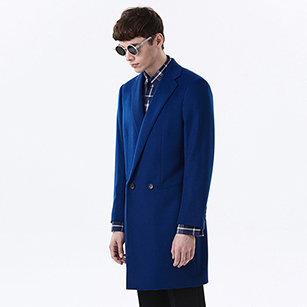 藍色素色雙排扣西裝大衣