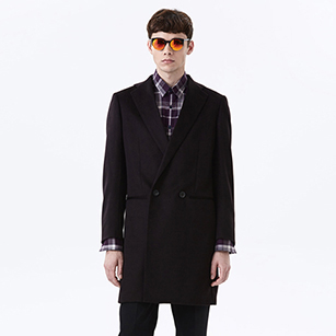 暗紫色素色雙排扣西裝大衣