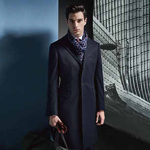 藏青色單排三粒扣修身羊毛大衣