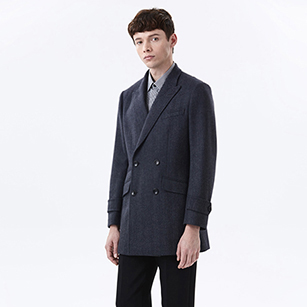 灰色雙排扣短款大衣