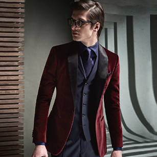 酒紅色天鵝絨單排扣禮服套裝