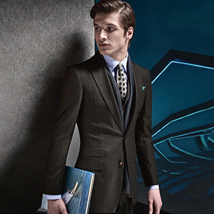 暗墨綠豎條紋輕奢商務(wù)套裝